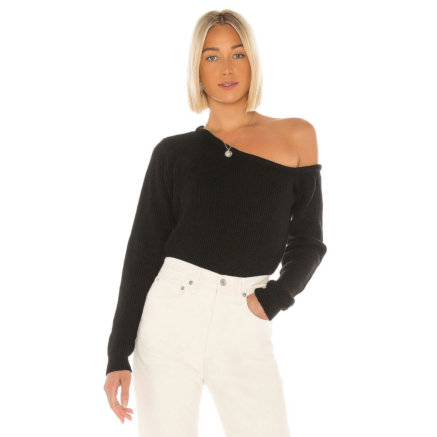 superdown Ravie One Shoulder Sweater in Black