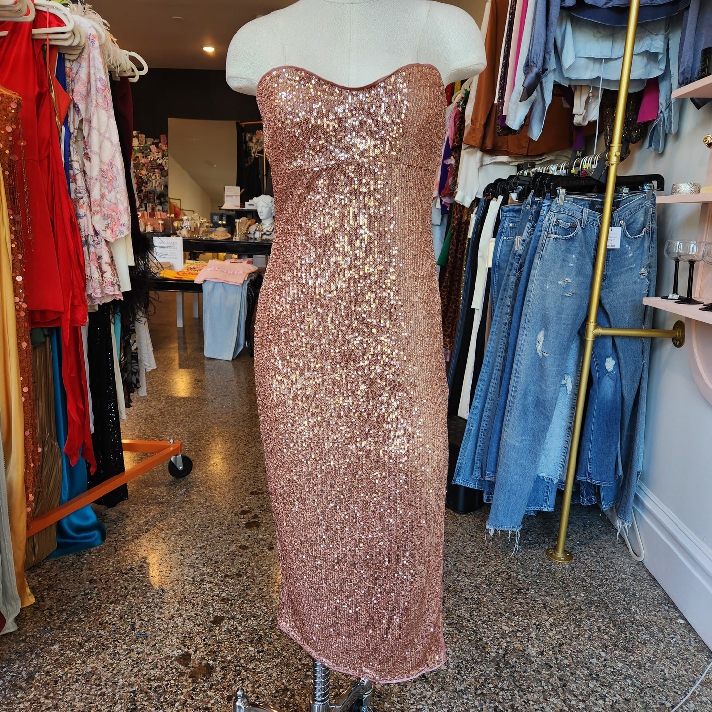 MAJORELLE Maizie Midi Dress in Rose Gold