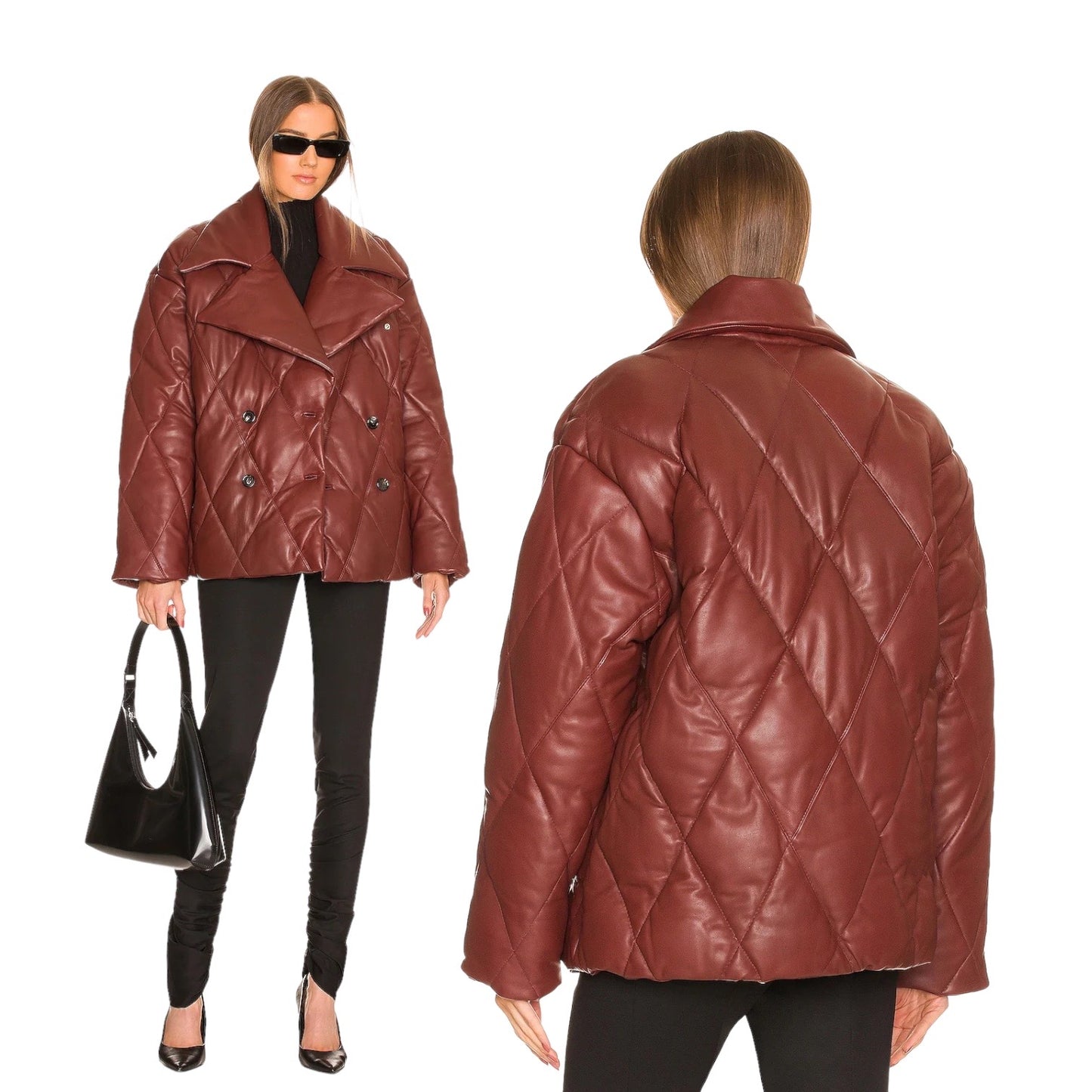 LPA Amara Leather Puffer in Oxblood Size Small