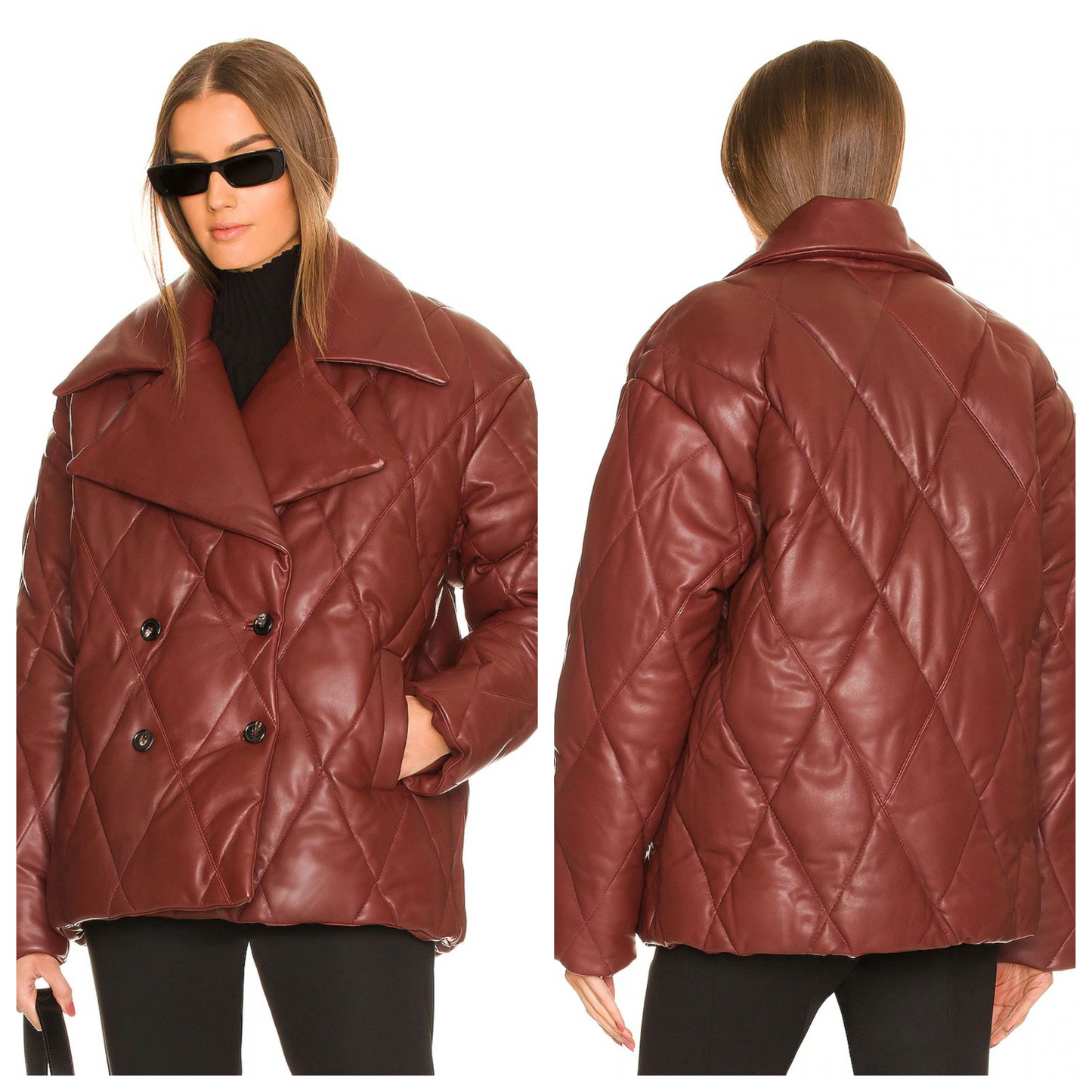 LPA Amara Leather Puffer in Oxblood Size Small