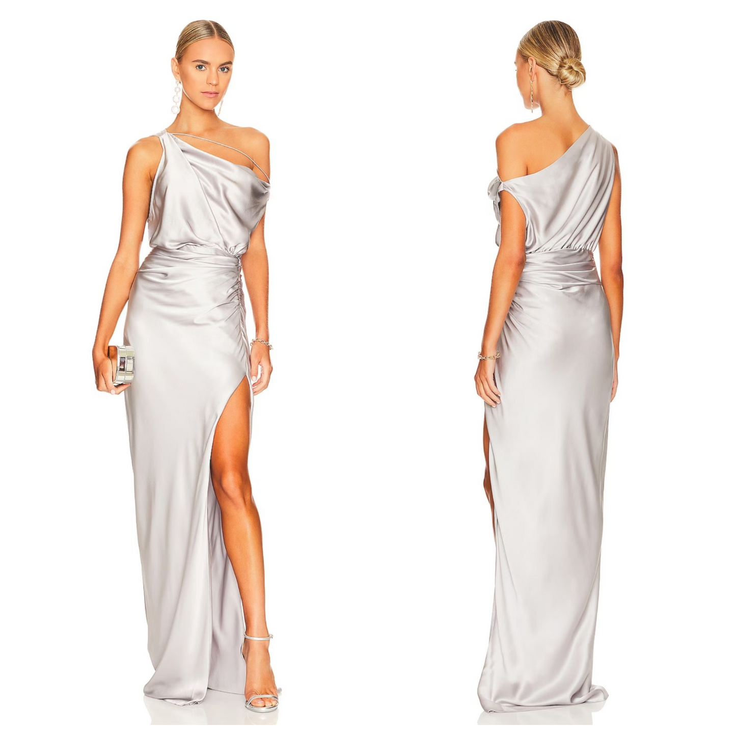 The Sei Strapped Cowl Neck Gown in Platinum Size 4