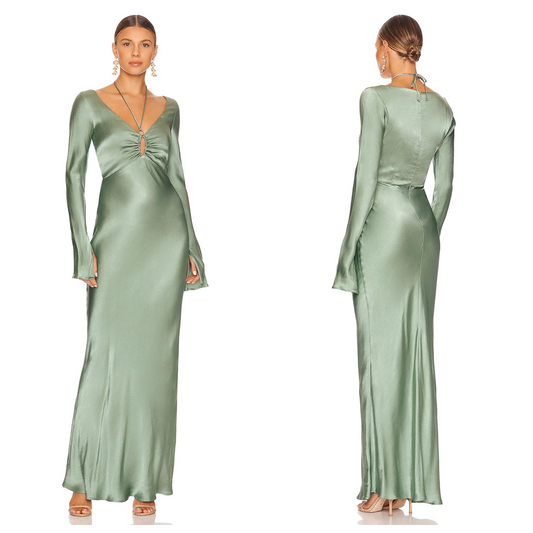 BEC&BRIDGE Malyka Long Sleeve Maxi Dress in Moss Green Sz 2