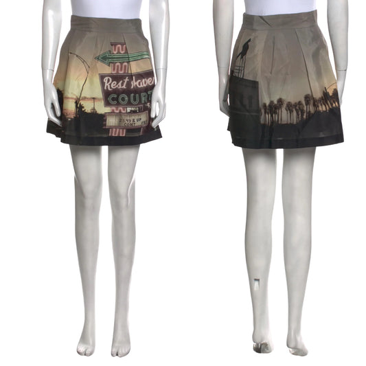 ALYSI City Sky Line Graphic Mini Skirt Size 2