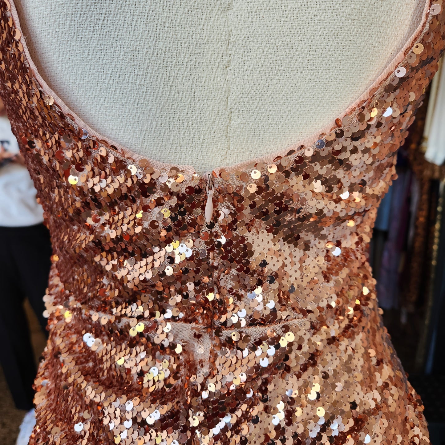 MORE TO COME Hillary Drape Mini Dress in Rose Gold Size Medium