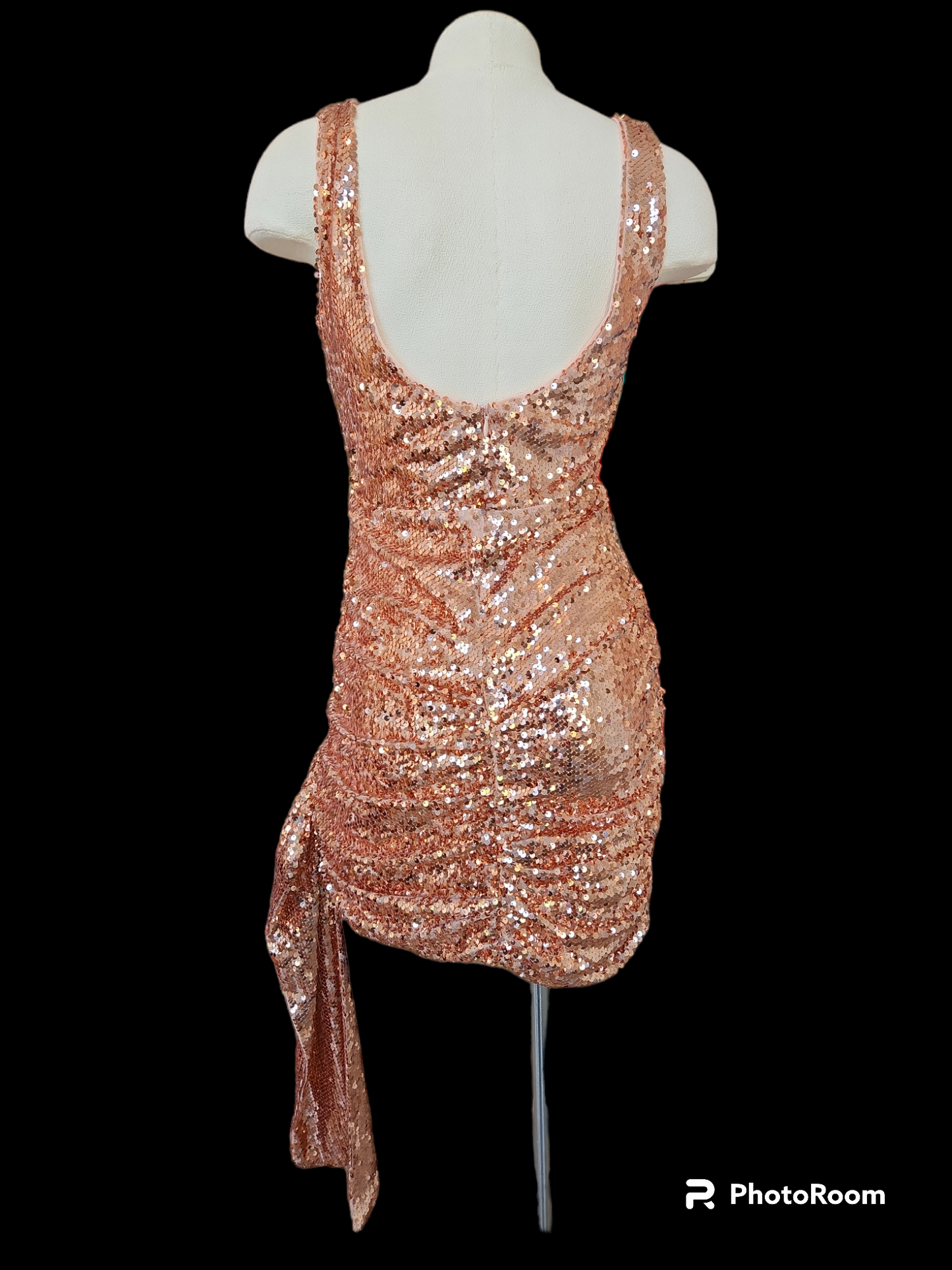 MORE TO COME Hillary Drape Mini Dress in Rose Gold Size Medium