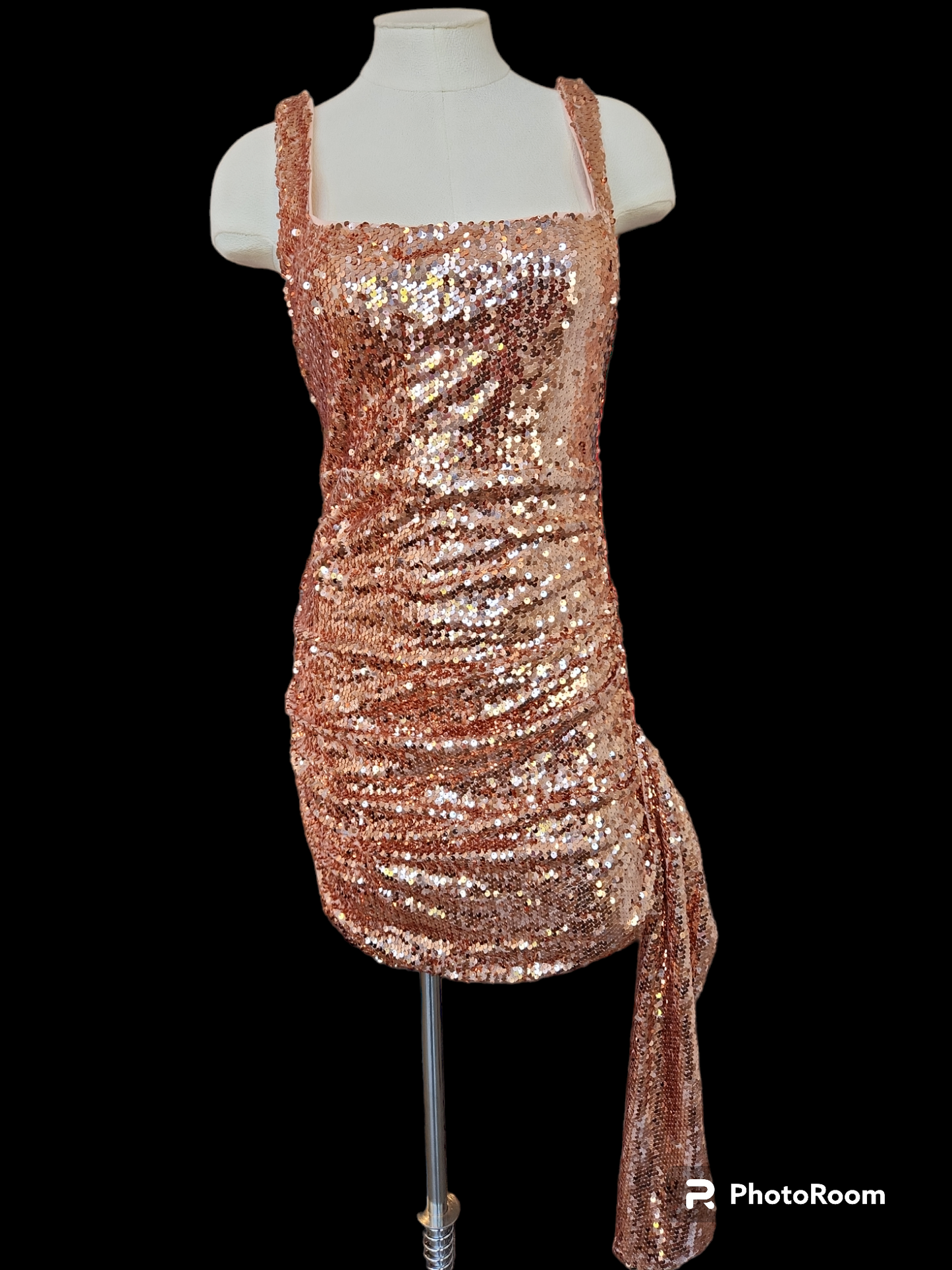 MORE TO COME Hillary Drape Mini Dress in Rose Gold Size Medium