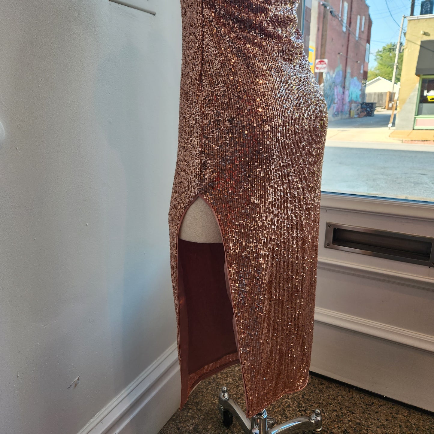MAJORELLE Maizie Midi Dress in Rose Gold