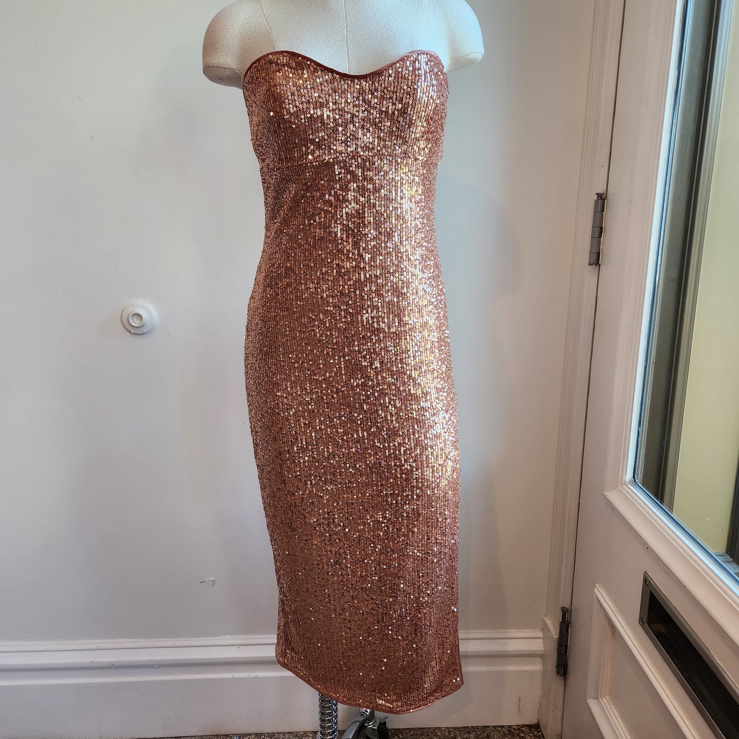 MAJORELLE Maizie Midi Dress in Rose Gold