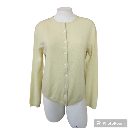 LORD & TAYLOR Pastel Yellow Cashmere Button Down Cardigan Size L