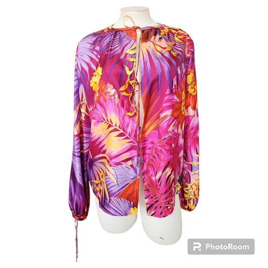 Salvatore Ferragamo Tropical Florals Silk Blouse Size 40