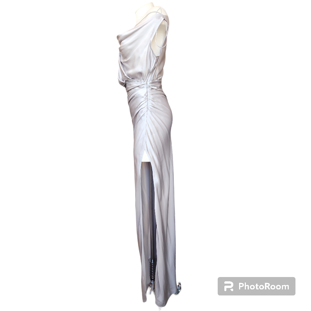 The Sei Strapped Cowl Neck Gown in Platinum Size 4