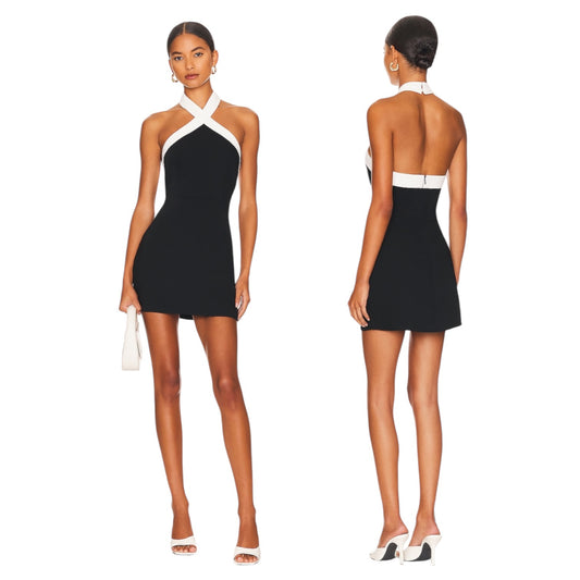 superdown Brielle Cross Front Dress in Black & White