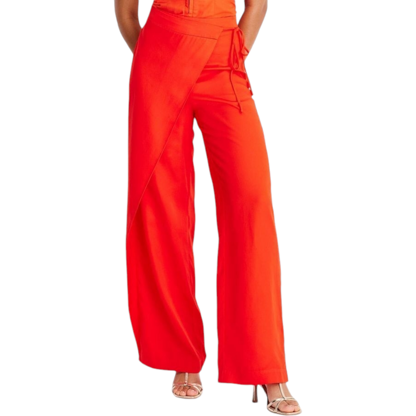 JENEE NAYLOR Women's Mid-Rise Sarong Wide Leg Pants - Future Collective Red in size xxs.