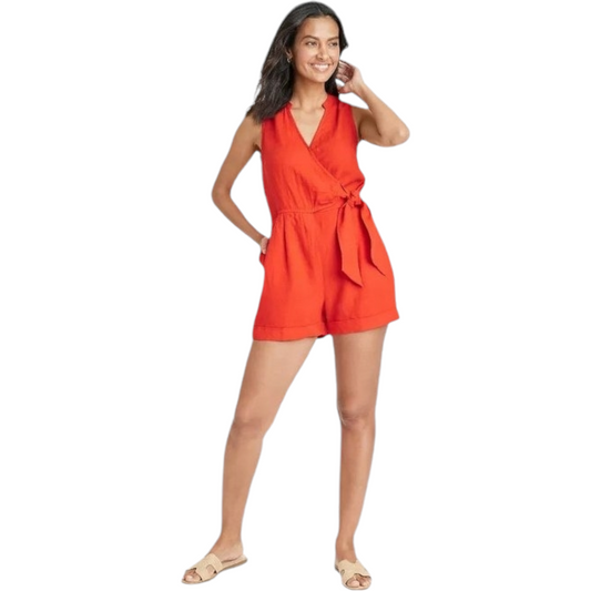 Women's Linen Orange Mini Jumpsuit - A New Day™ size XS