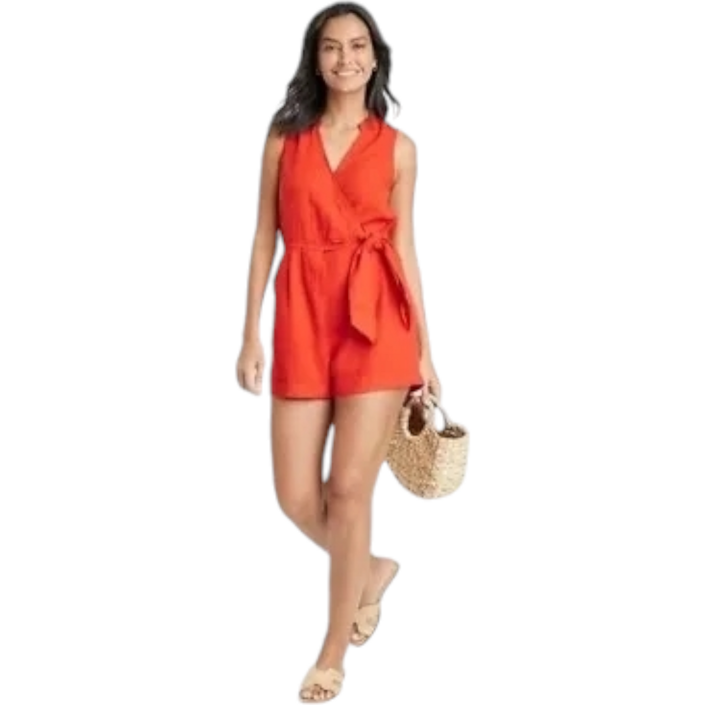 Women's Linen Orange Mini Jumpsuit - A New Day™ size XS