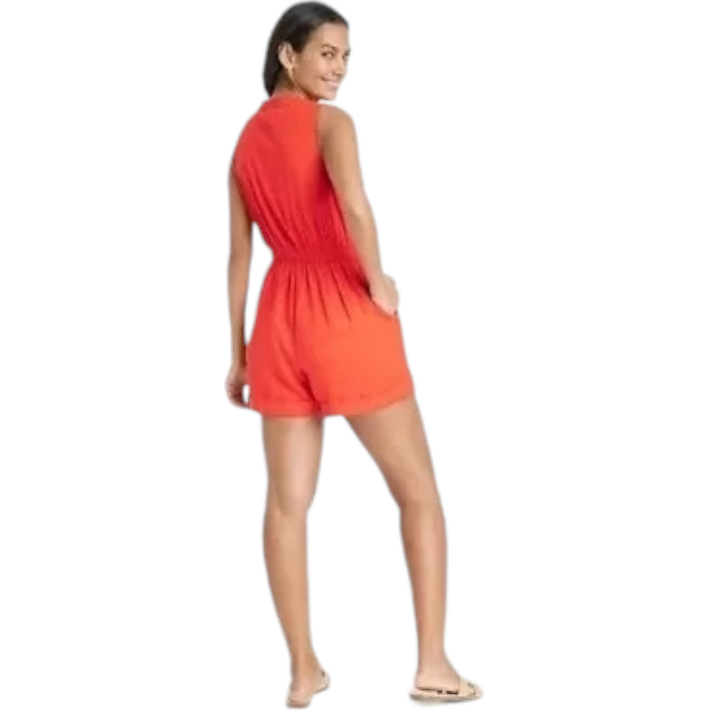 Women's Linen Orange Mini Jumpsuit - A New Day™ size XS