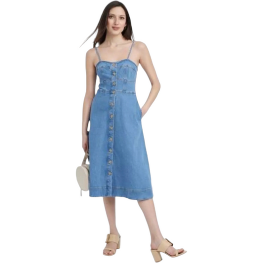 Women's Denim Corset Midi A-Line Dress - Universal Thread Indigo XS